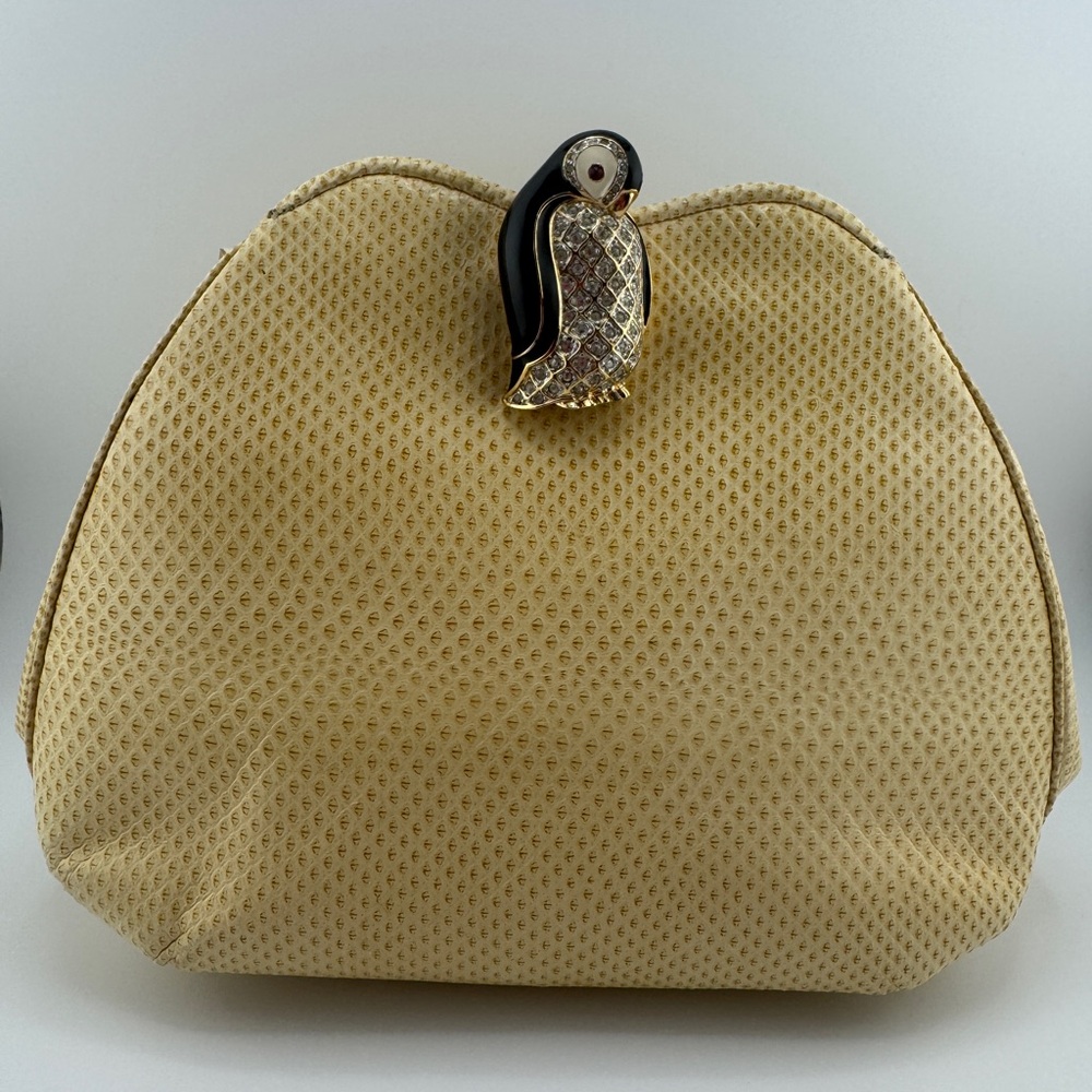 Vintage Judith Leiber Snakeskin Crossbody with Jeweled Penguin Clasp